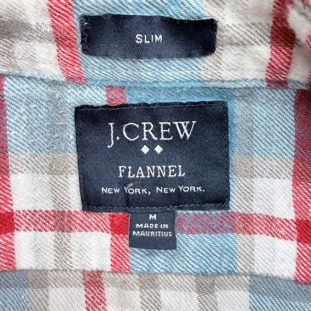 J. Crew Slim Plaid Flannel Button Down Shirt Mens Medium Blue Red